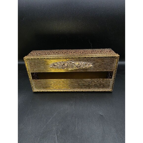 Decorative Brass Tissue Box With Rose Motif Vanity Beautiful Design 5x10.25 in - Picture 6 of 10